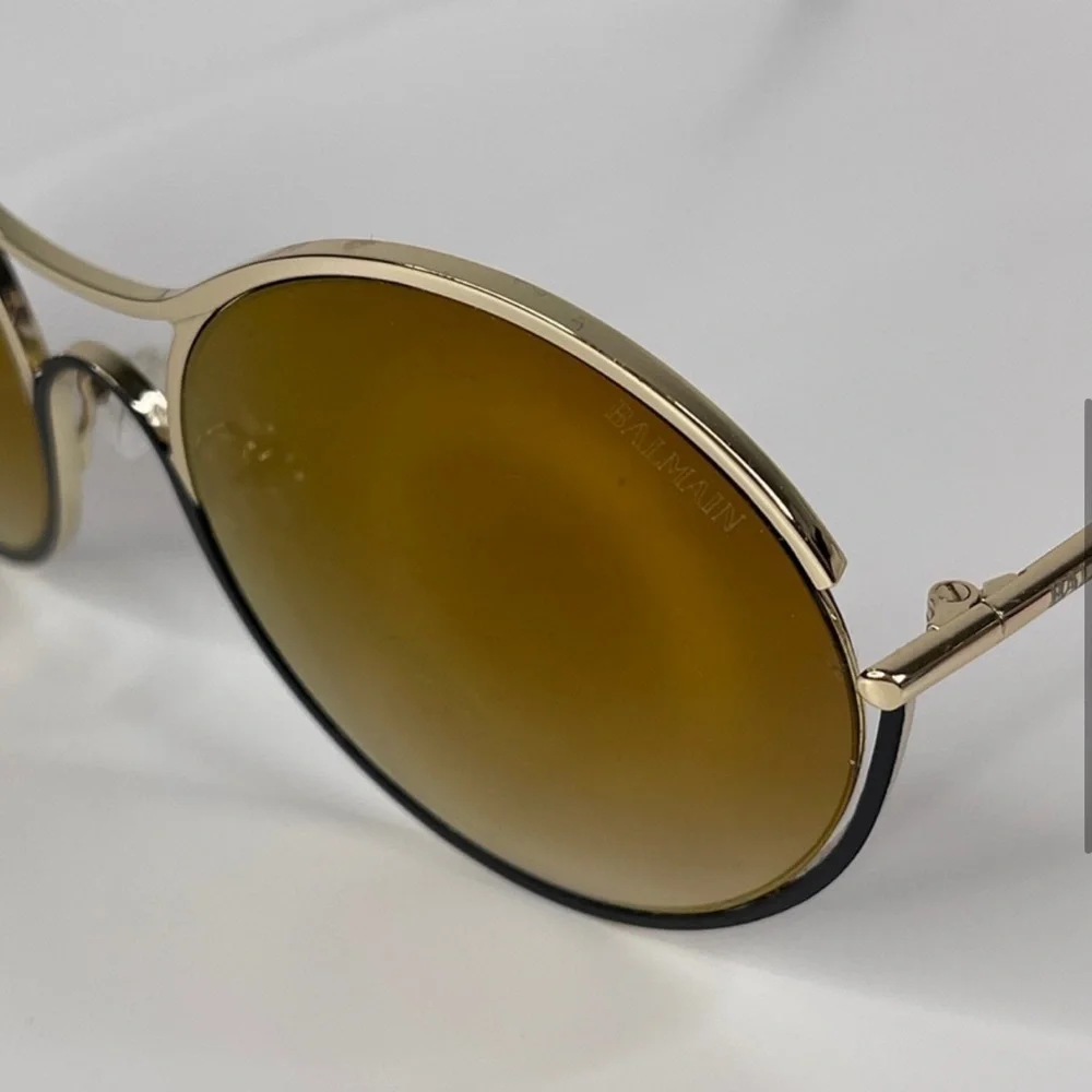 BALMAIN 52mm Round Sunglasses Gold Made In France